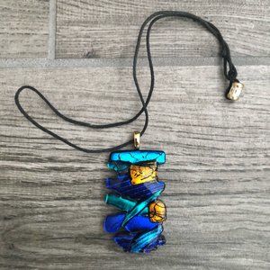 Multicolored Glass Pendant Necklace - Handmade by Pam M